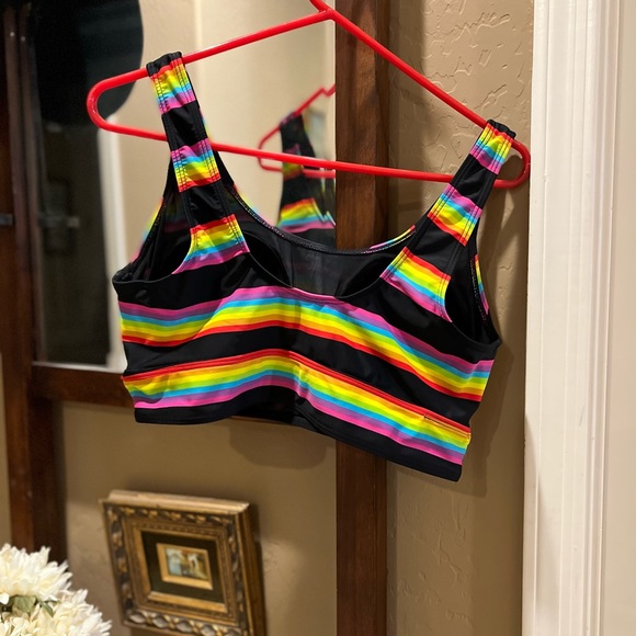 Torrid BLACK RAINBOW STRIPE WIRELESS SWIM TOP - Picture 2 of 6